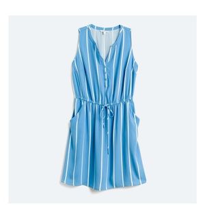 Light blue and white striped midi length sleeveless dress